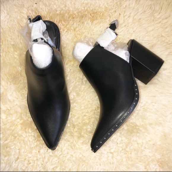 Black Vegan Leather Ankle Bootie Studded Detail - Picture 4 of 7